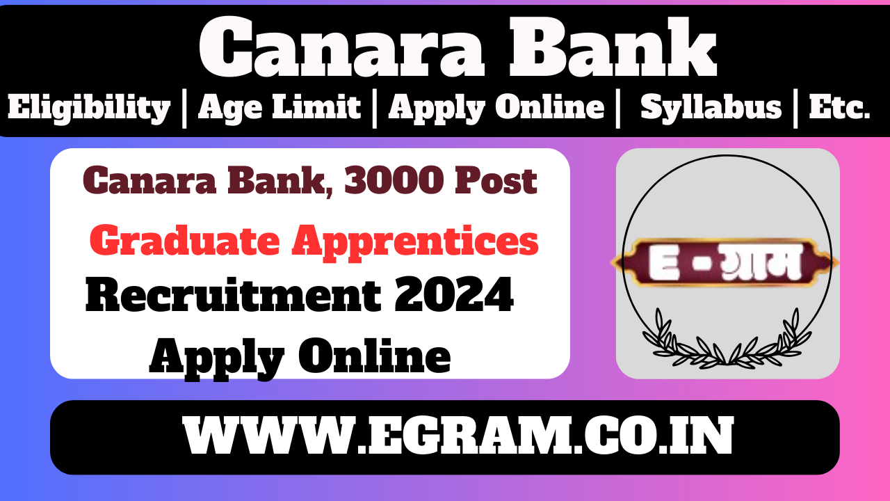 Canara Bank Graduate Apprentices 3000 Post Recruitment 2024 | केनरा बैंक ग्रेजुएट अपरेंटिस भर्ती 2024,- 3000 पद के लिए ऑनलाइन आवेदन करें