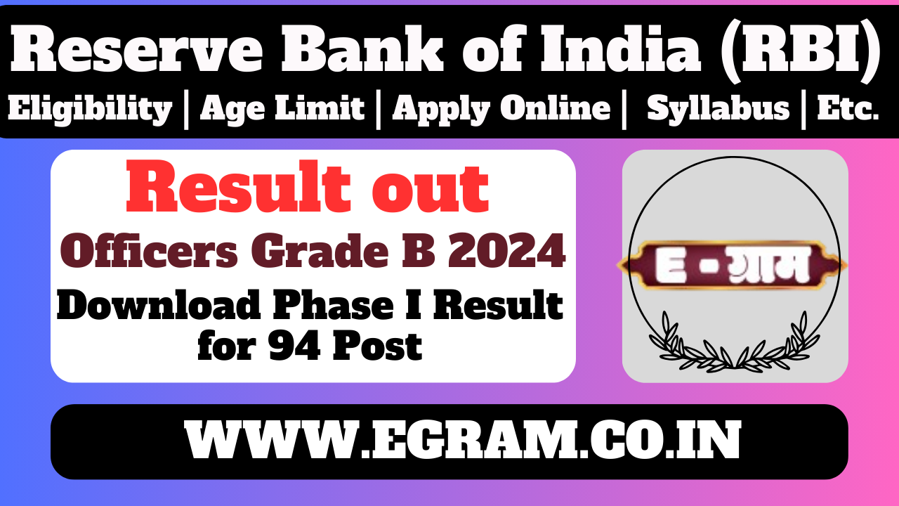 Here is downlod link for RBI Officers Grade B Phase I Result for 2024 | भारतीय रिज़र्व बैंक RBI अधिकारी ग्रेड बी भर्ती 2024,- 94 पद के लिए Phase I परिणाम डाउनलोड करें